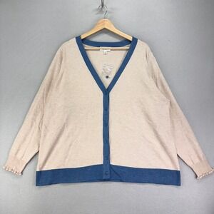 Candace Cameron Bure Sweater Cardigan‎ Womens 1X Cream Blue Lightweight